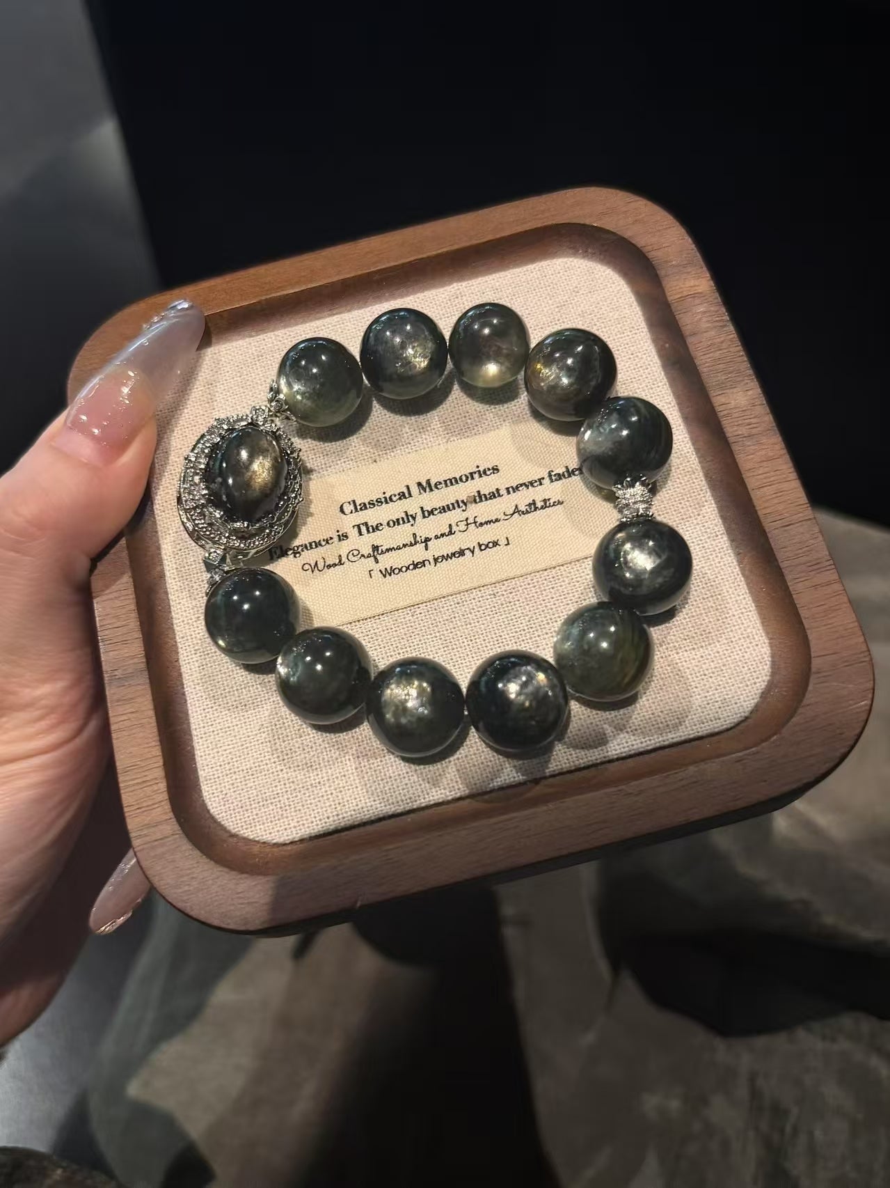 Emerald Serenity: Dark Green Lepidolite Bracelet