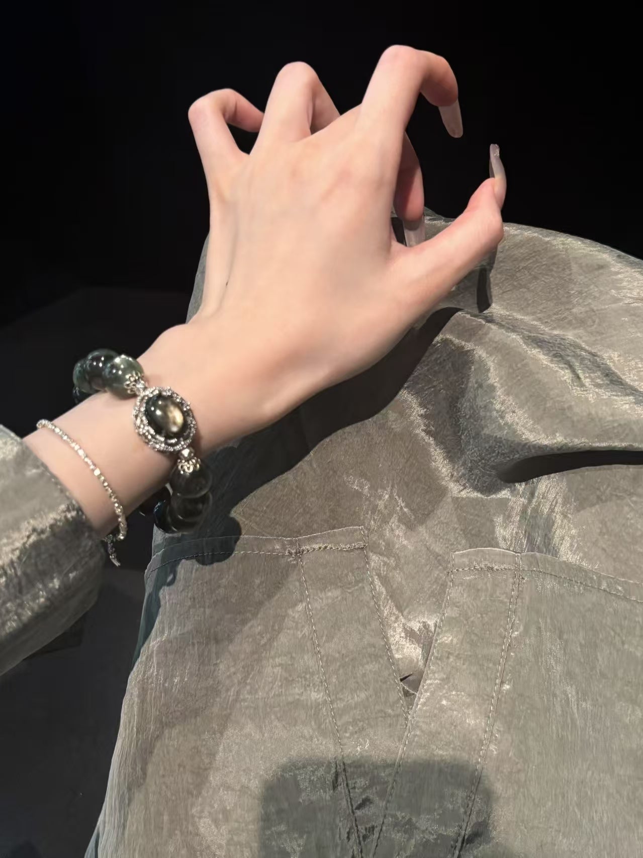 Emerald Serenity: Dark Green Lepidolite Bracelet