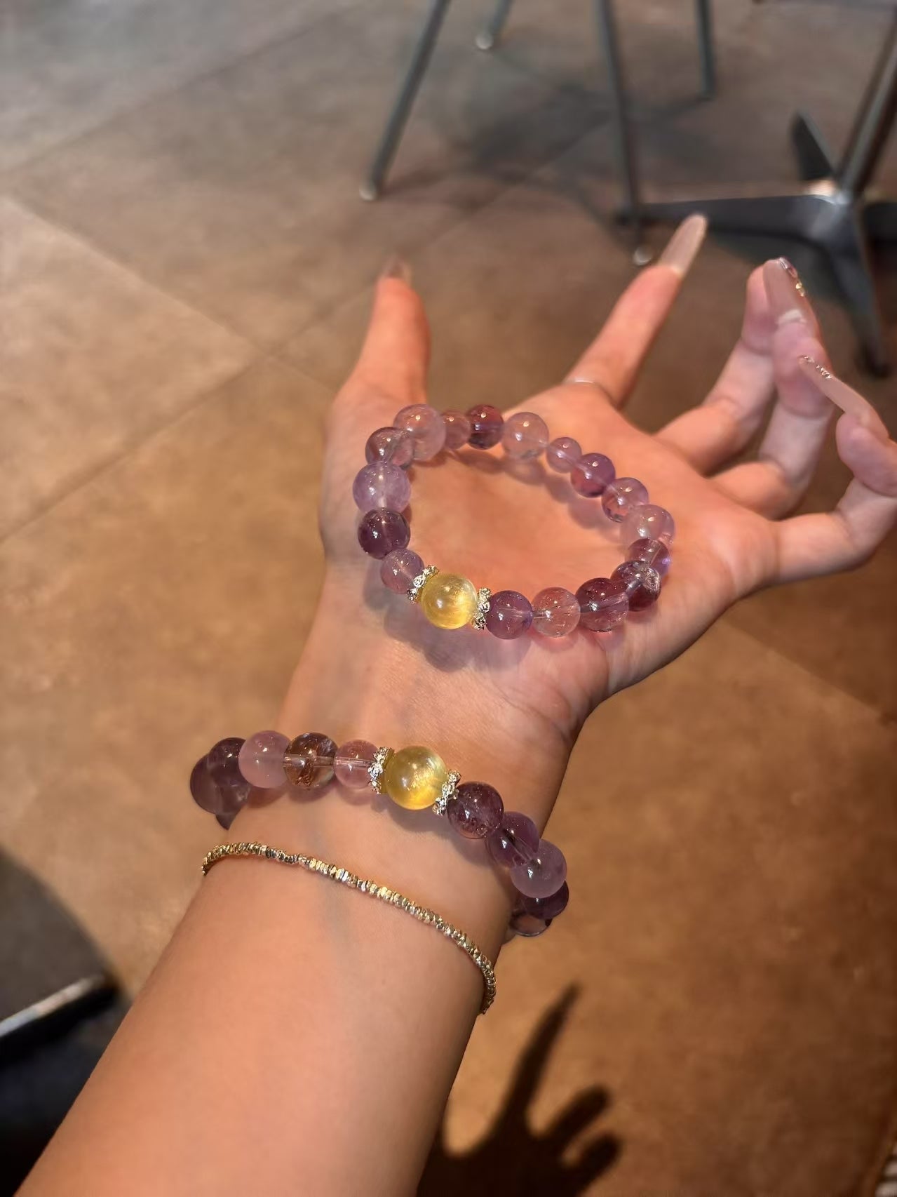 Bolivian Amethyst & Yellow Lepidolite Bracelet Set
