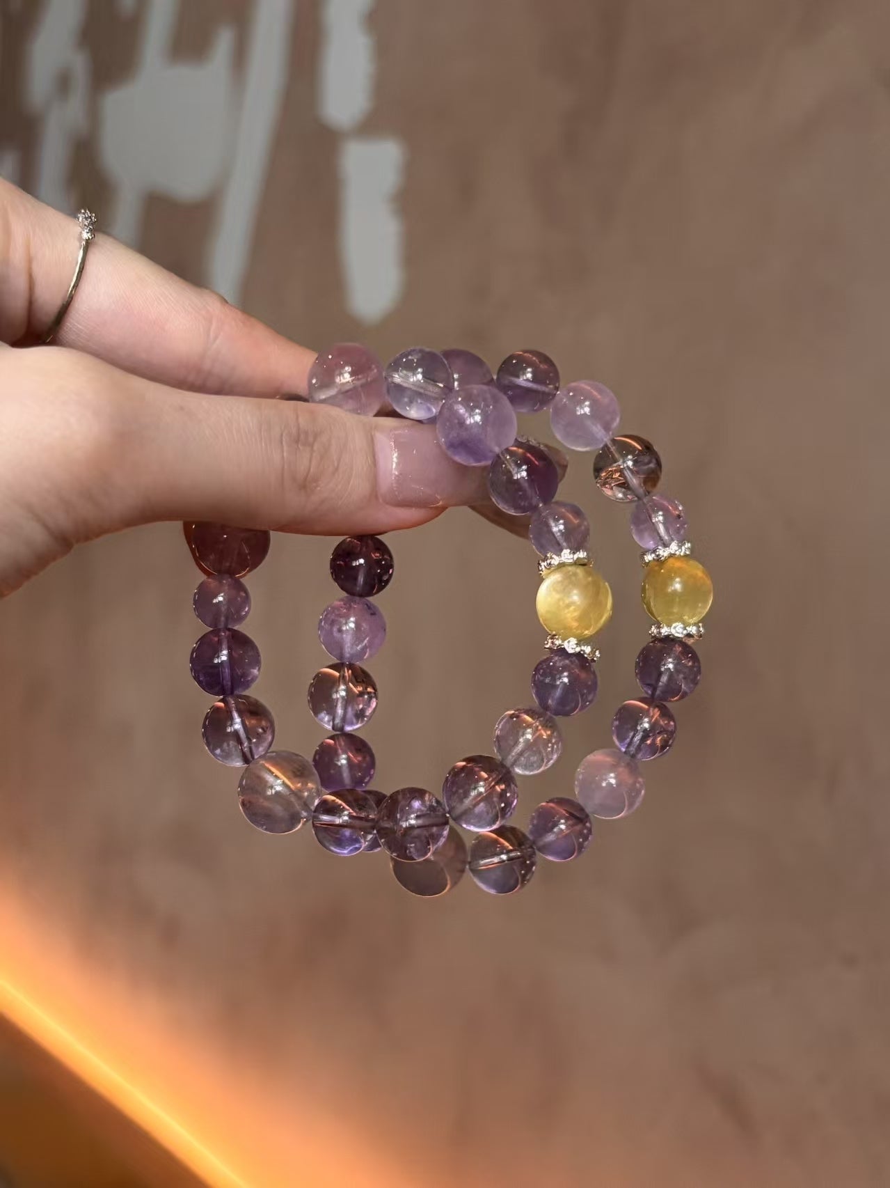 Bolivian Amethyst & Yellow Lepidolite Bracelet Set