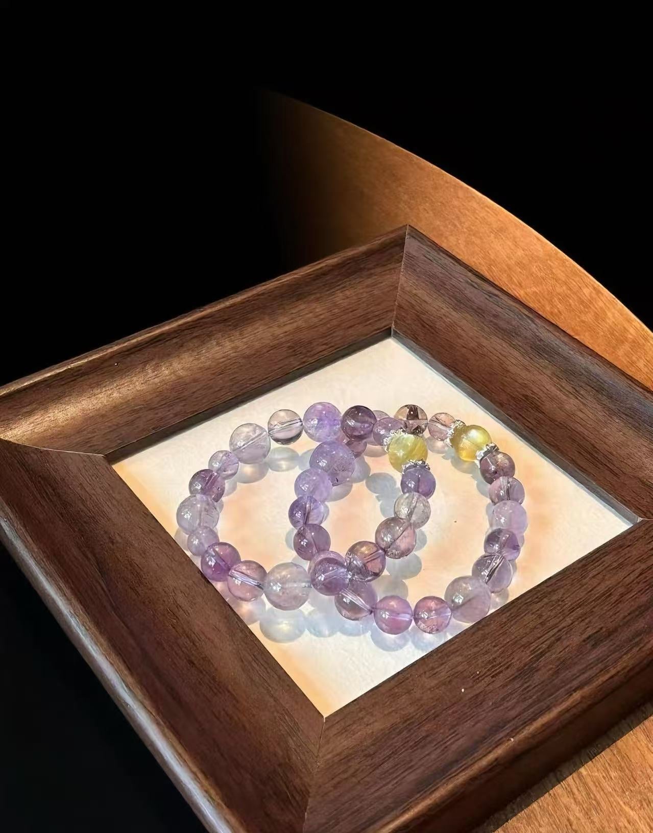 Bolivian Amethyst & Yellow Lepidolite Bracelet Set