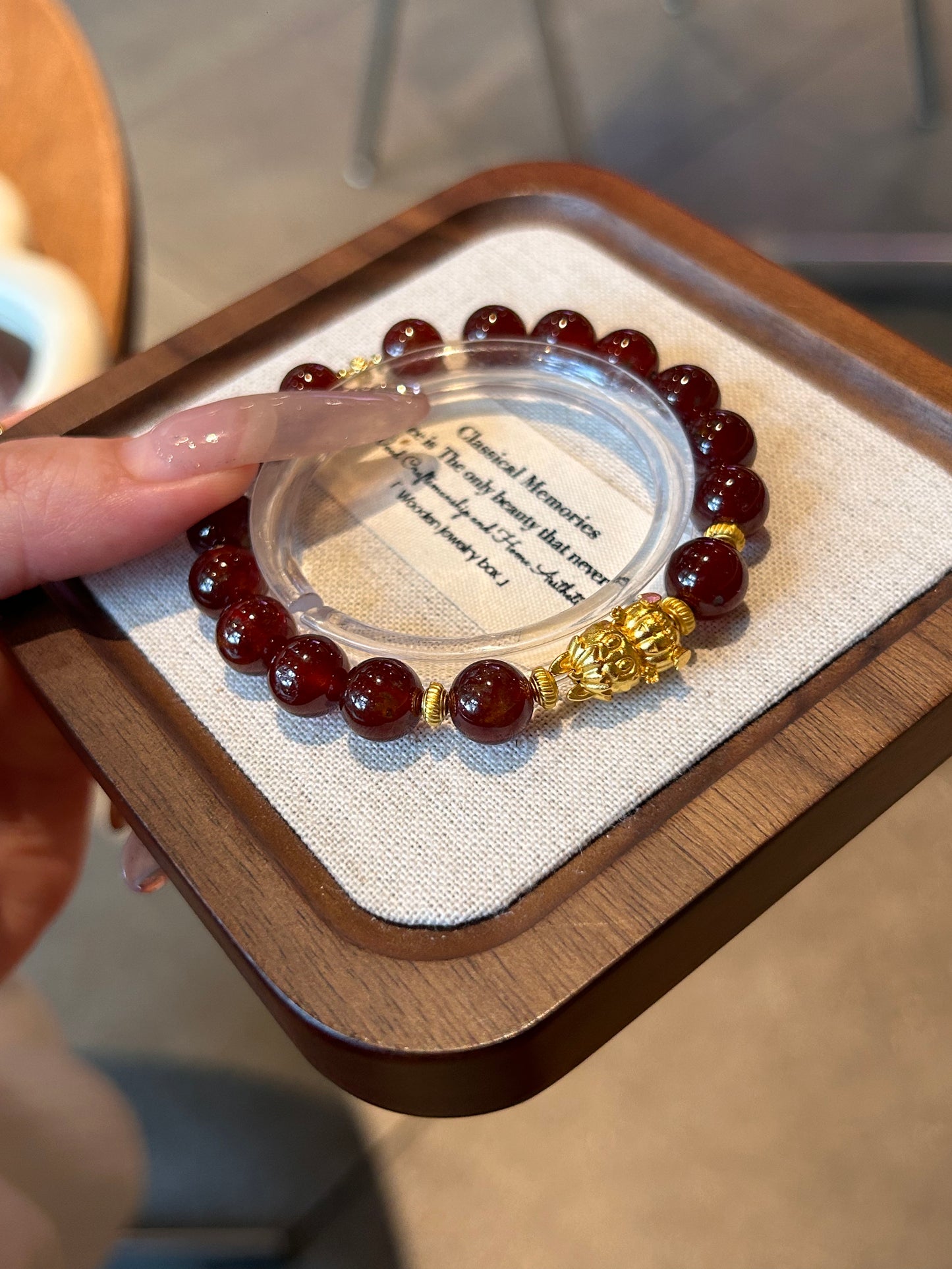 Garnet & Silver Pixiu Fortune Bracelet