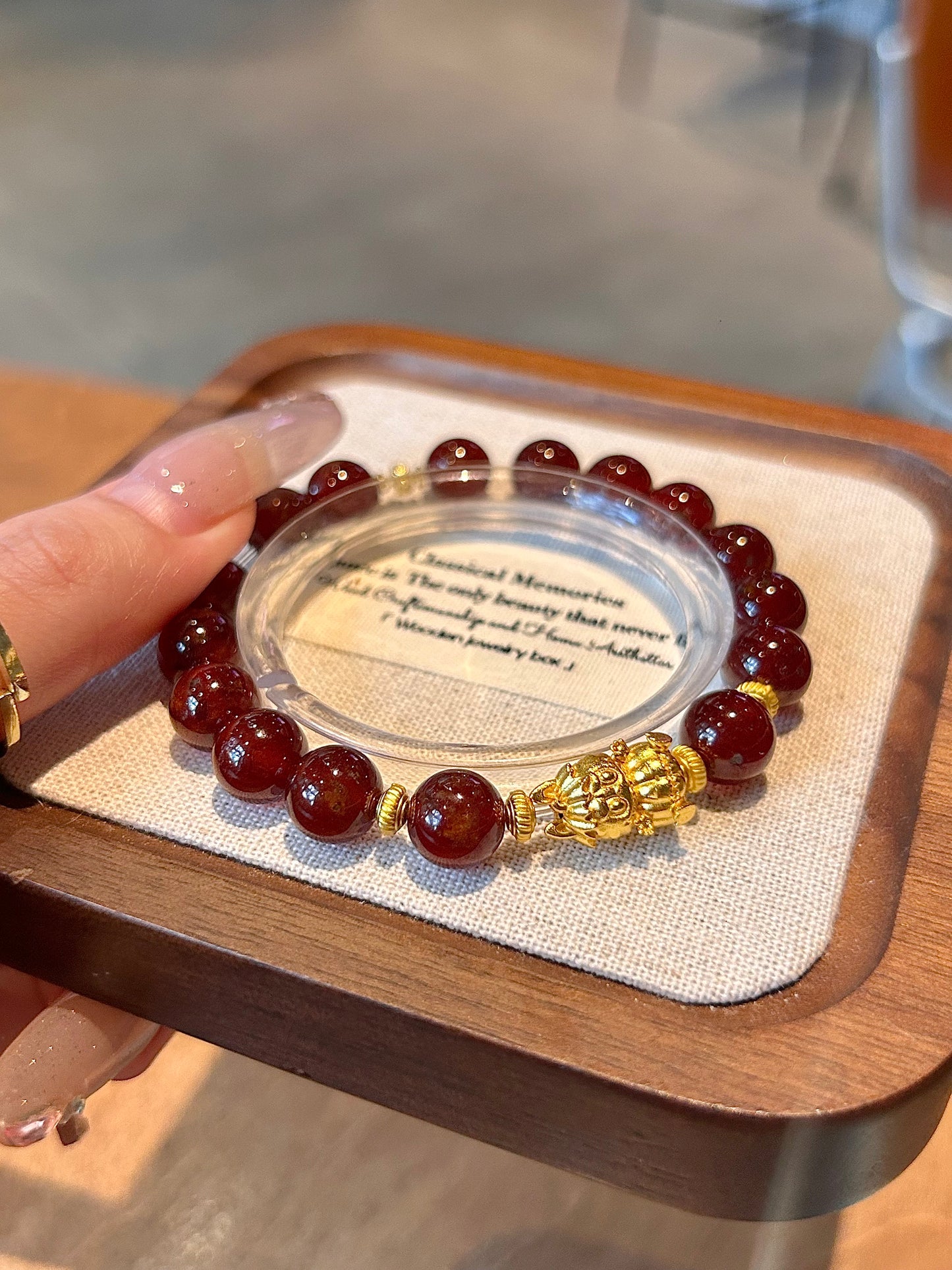 Garnet & Silver Pixiu Fortune Bracelet
