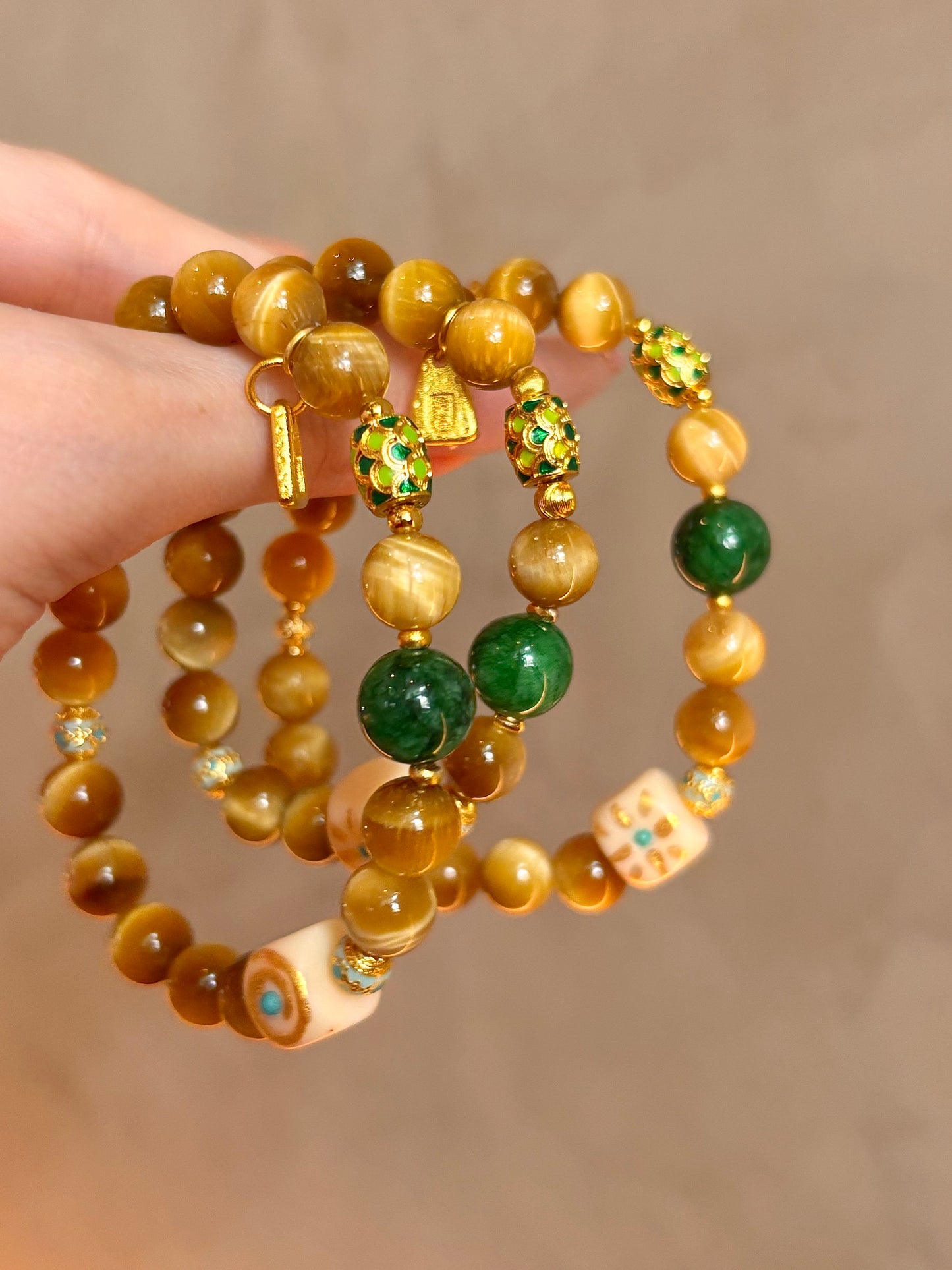 Prosperity Tiger's Eye & Mila Jade Bracelet Set
