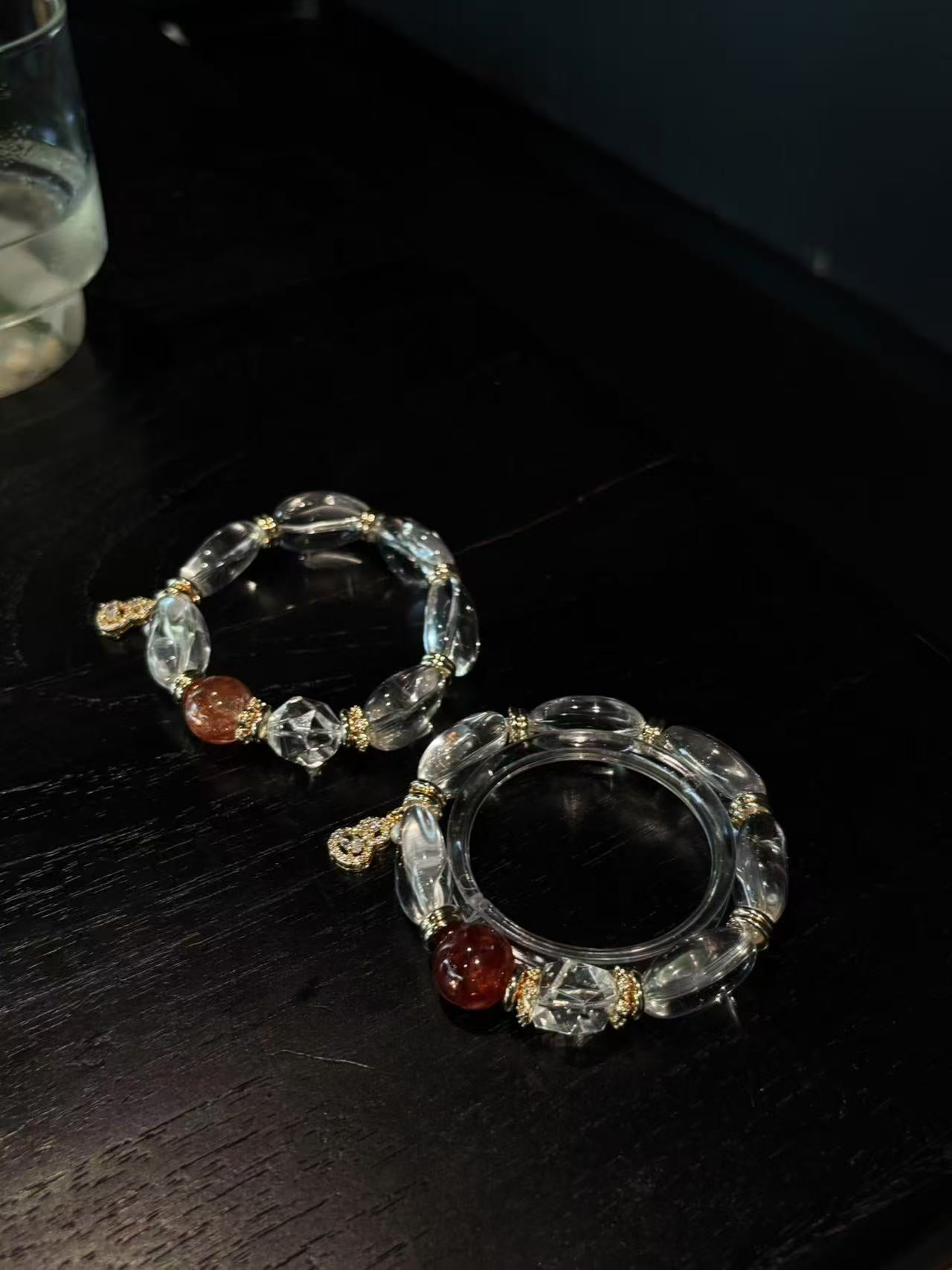 White Crystal & Red Rubber Flower Healing Bracelet