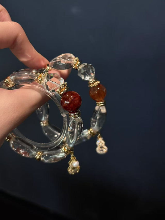 White Crystal & Red Rubber Flower Healing Bracelet