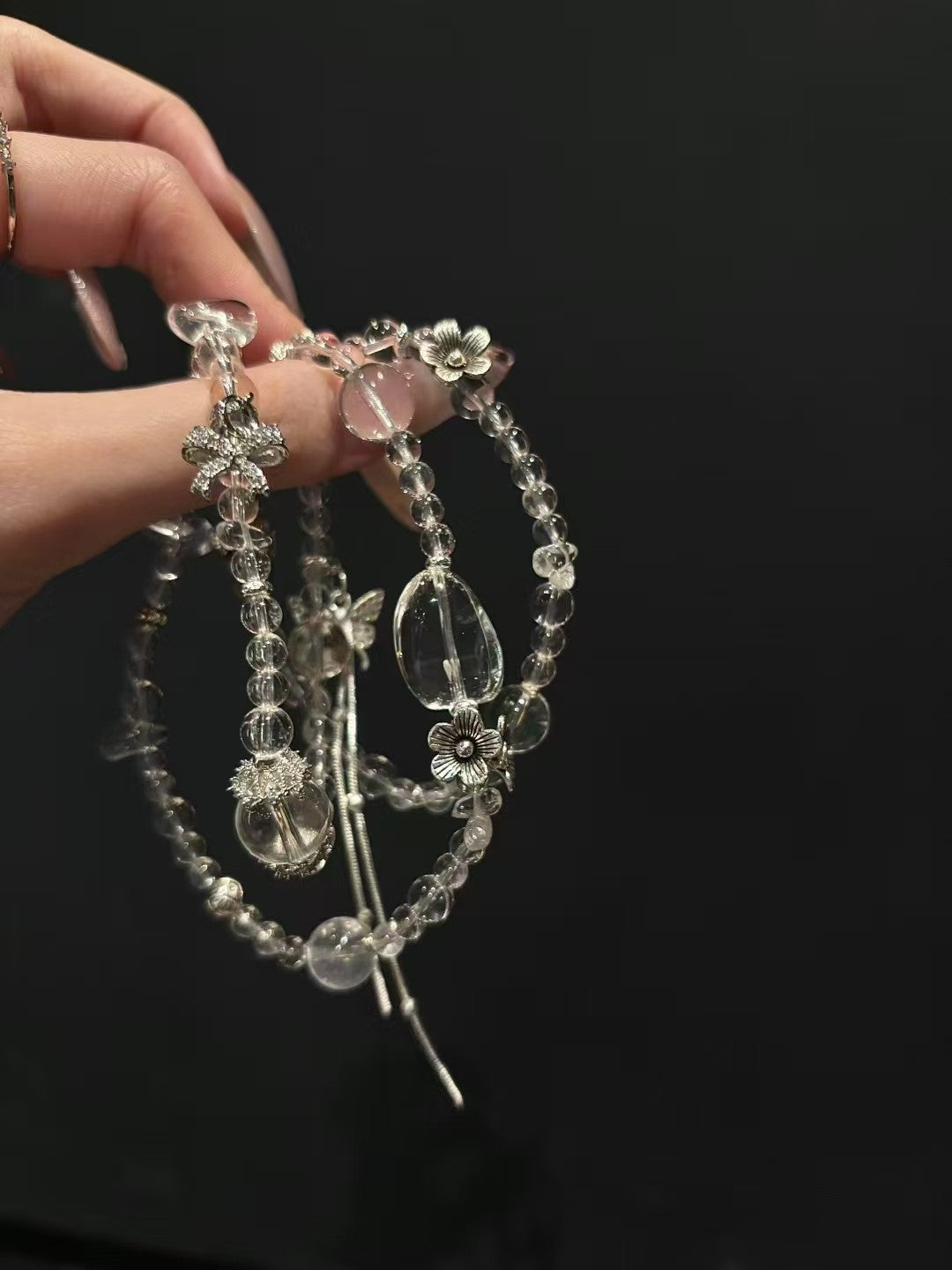 Tri - loop Radiance: Clear Quartz Multi - strand Bracelet