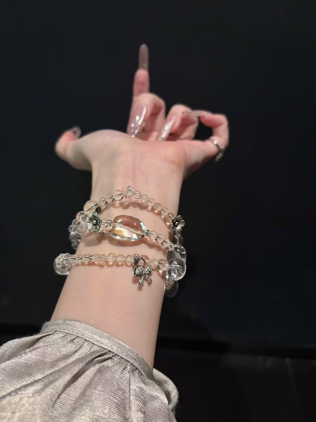 Tri - loop Radiance: Clear Quartz Multi - strand Bracelet