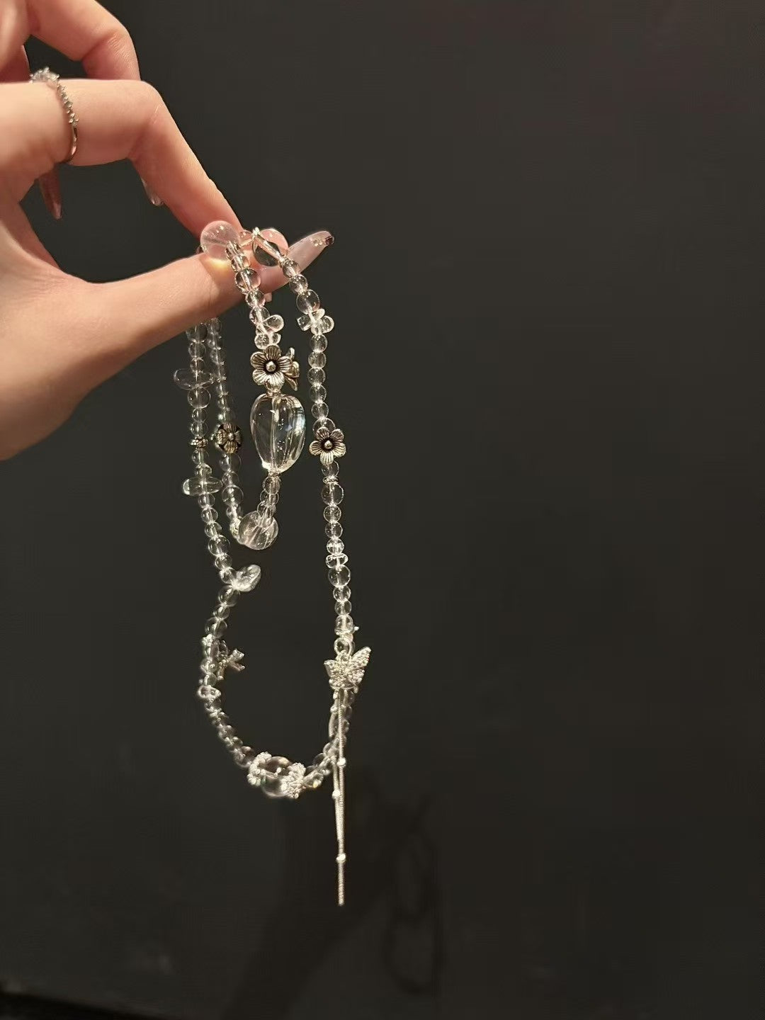 Tri - loop Radiance: Clear Quartz Multi - strand Bracelet