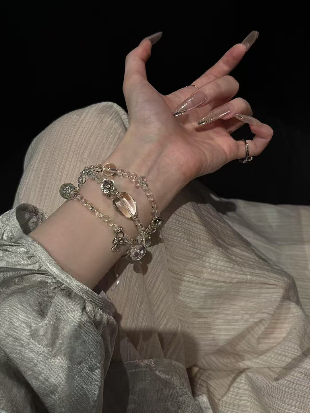 Tri - loop Radiance: Clear Quartz Multi - strand Bracelet