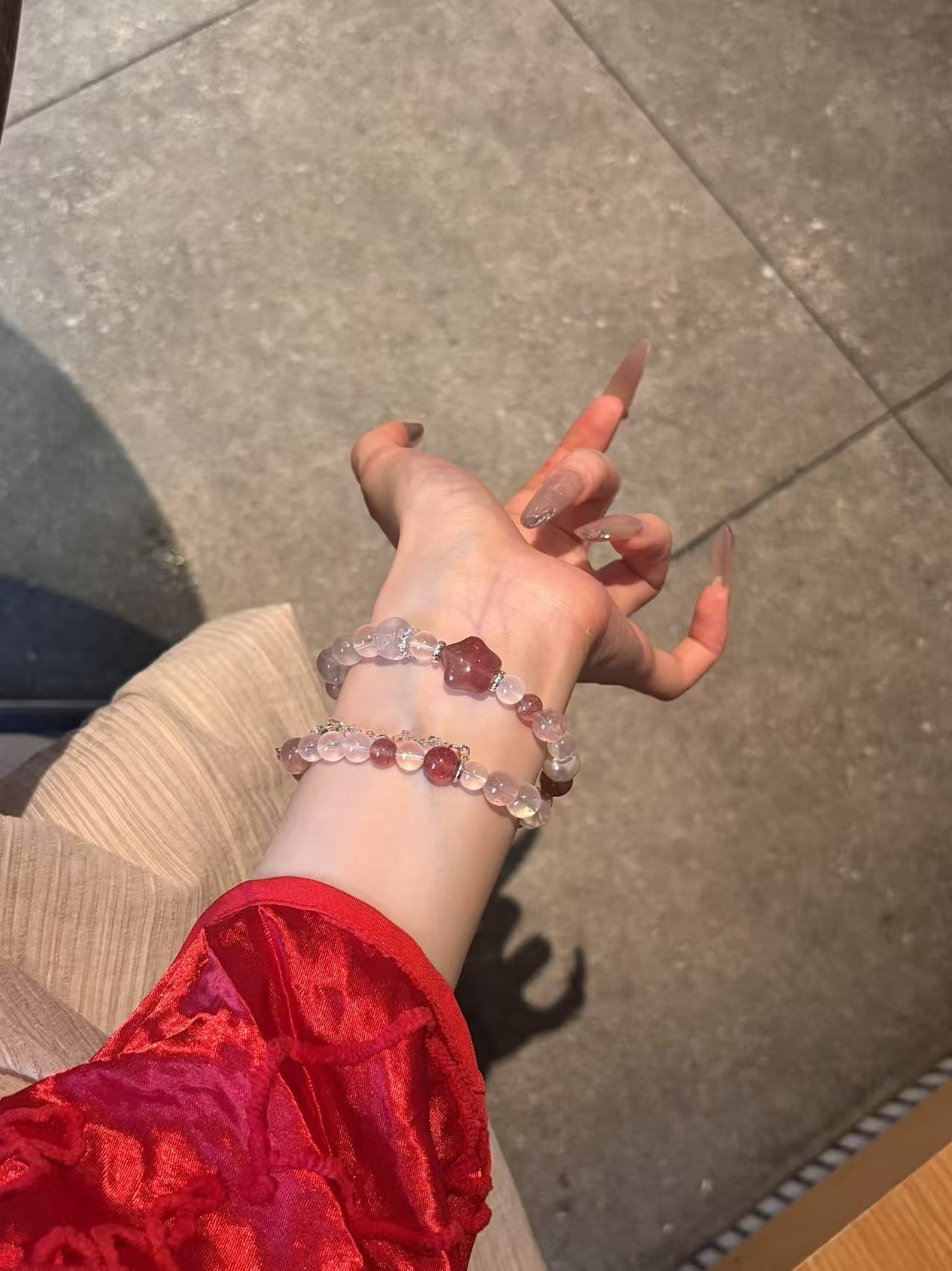 Charming Love: Strawberry Quartz and Morganite Rose Quartz Bracelet Set