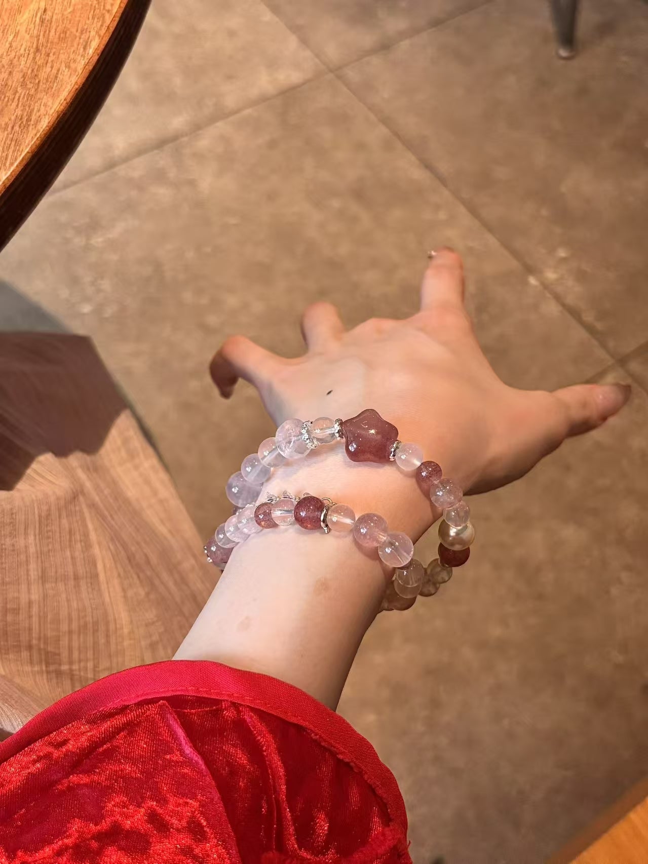 Charming Love: Strawberry Quartz and Morganite Rose Quartz Bracelet Set