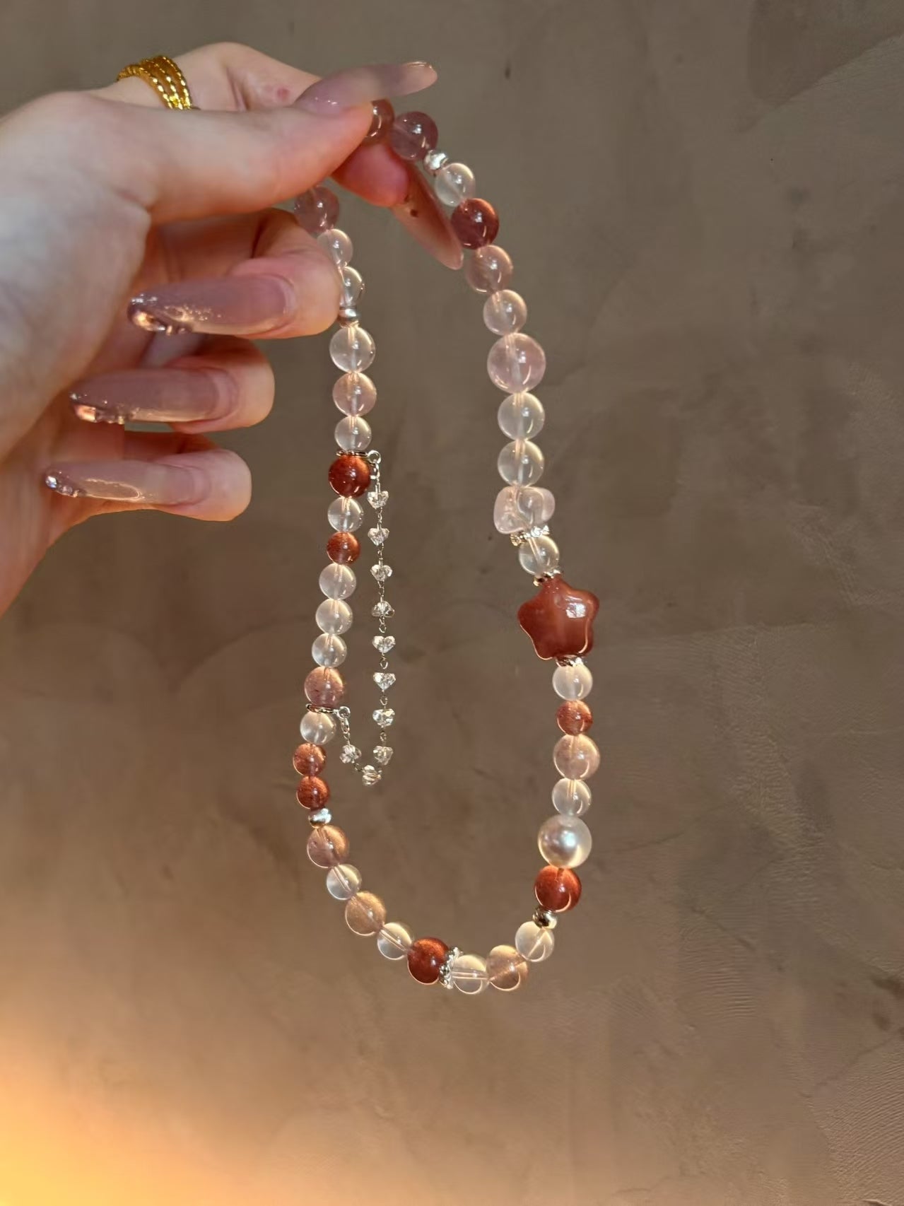 Charming Love: Strawberry Quartz and Morganite Rose Quartz Bracelet Set