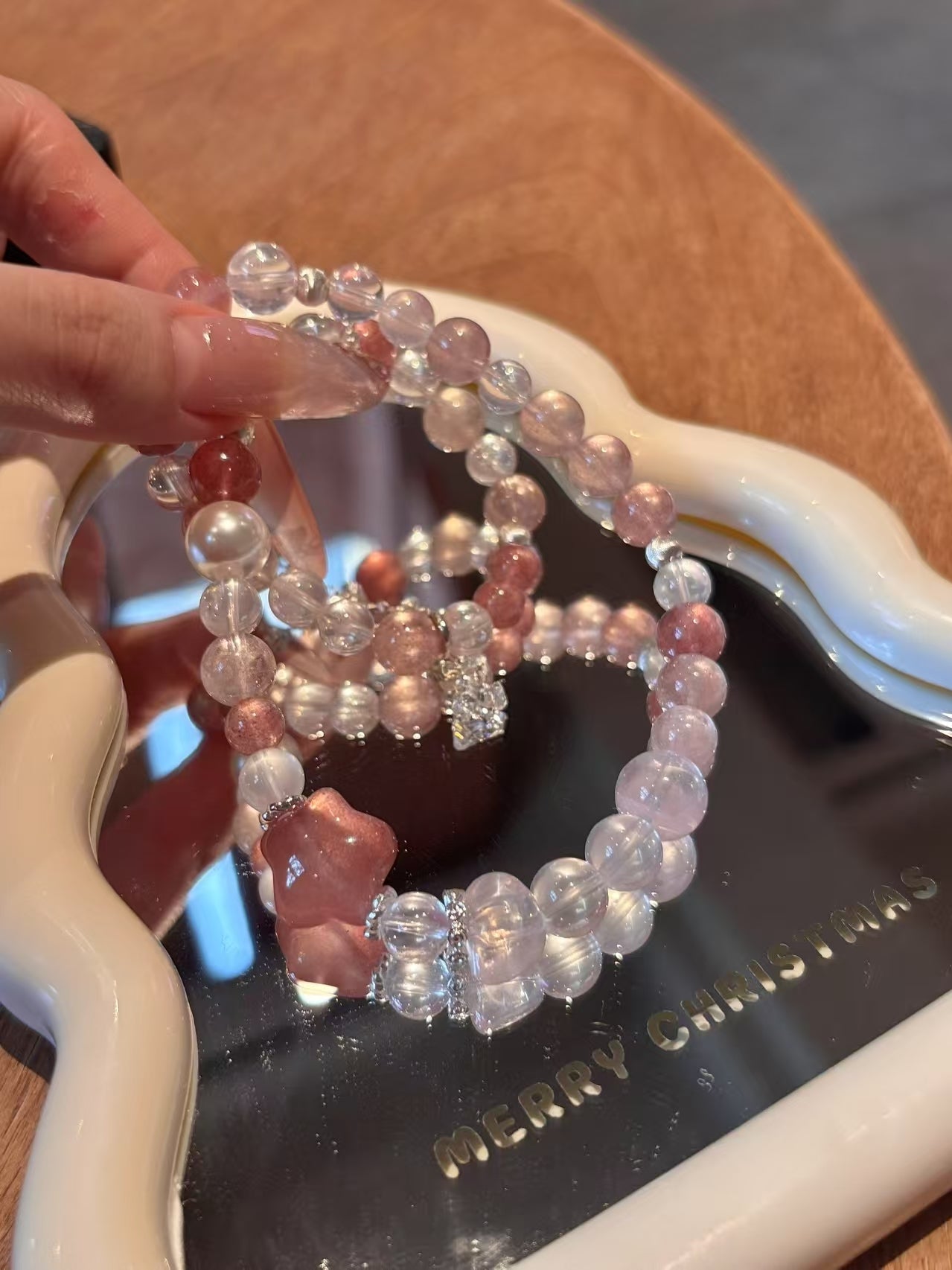 Charming Love: Strawberry Quartz and Morganite Rose Quartz Bracelet Set