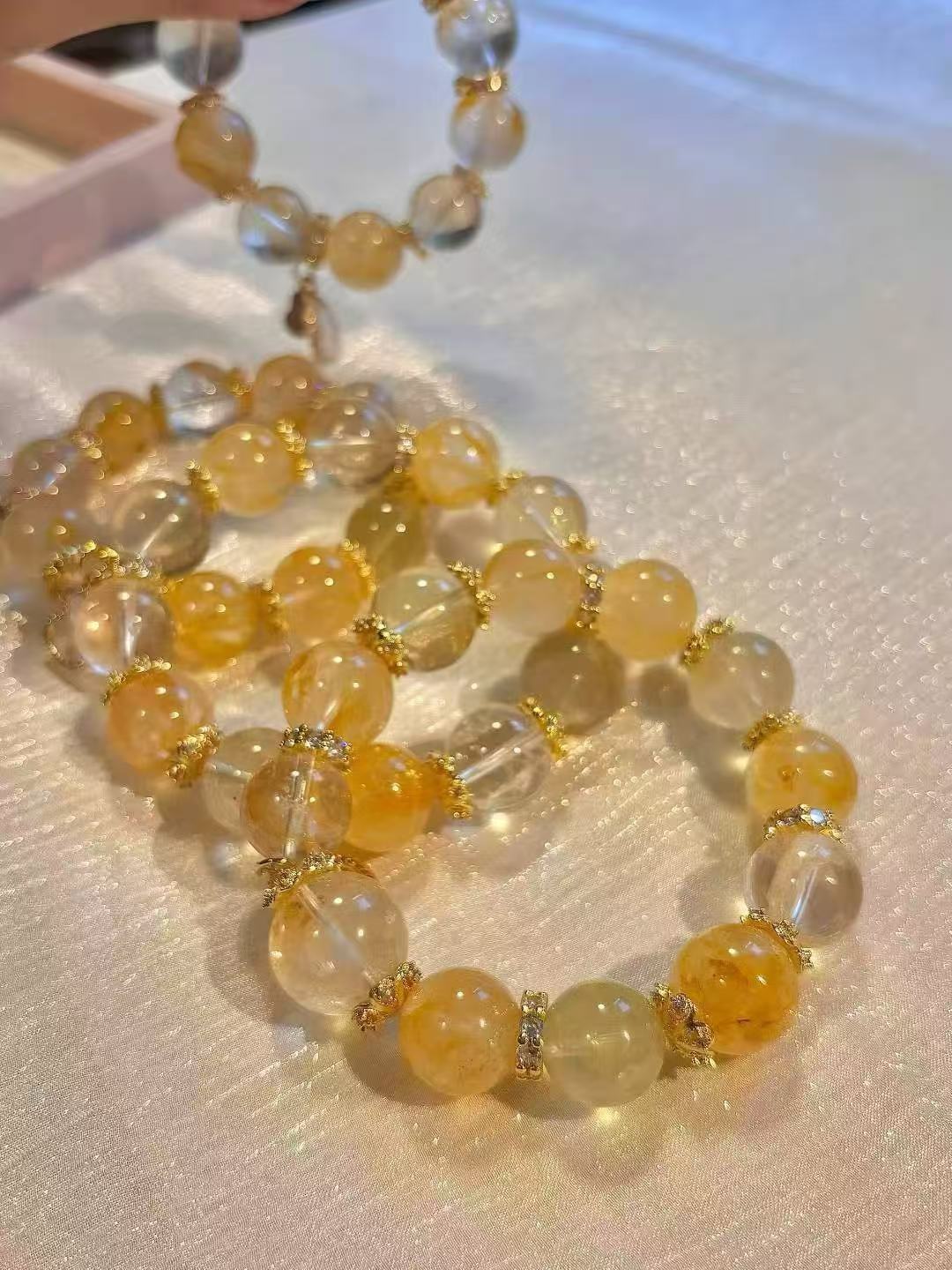 Sunlit Radiance: Golden Flower, Lemon Quartz & Yellow Flower Crystal Bracelet