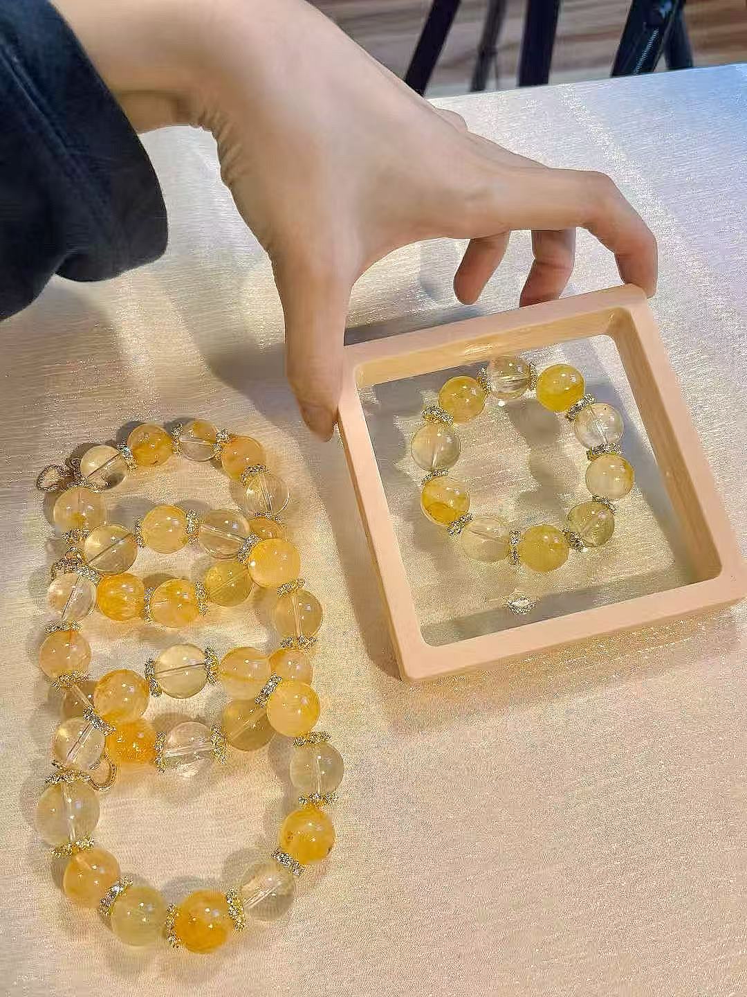 Sunlit Radiance: Golden Flower, Lemon Quartz & Yellow Flower Crystal Bracelet