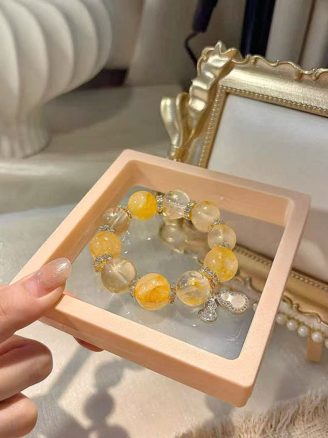 Sunlit Radiance: Golden Flower, Lemon Quartz & Yellow Flower Crystal Bracelet