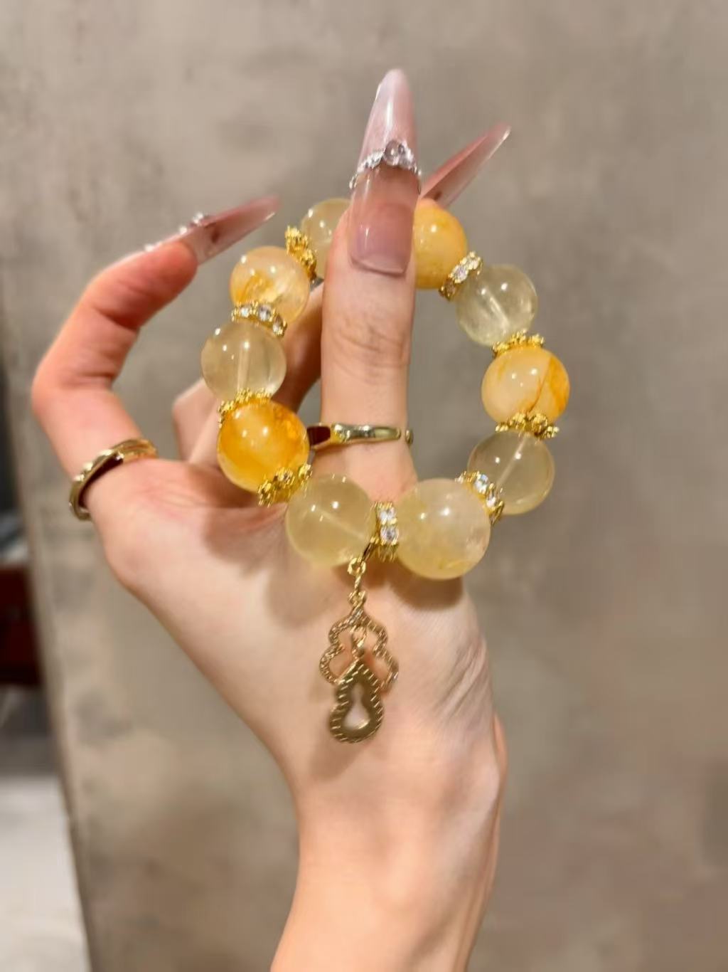 Sunlit Radiance: Golden Flower, Lemon Quartz & Yellow Flower Crystal Bracelet