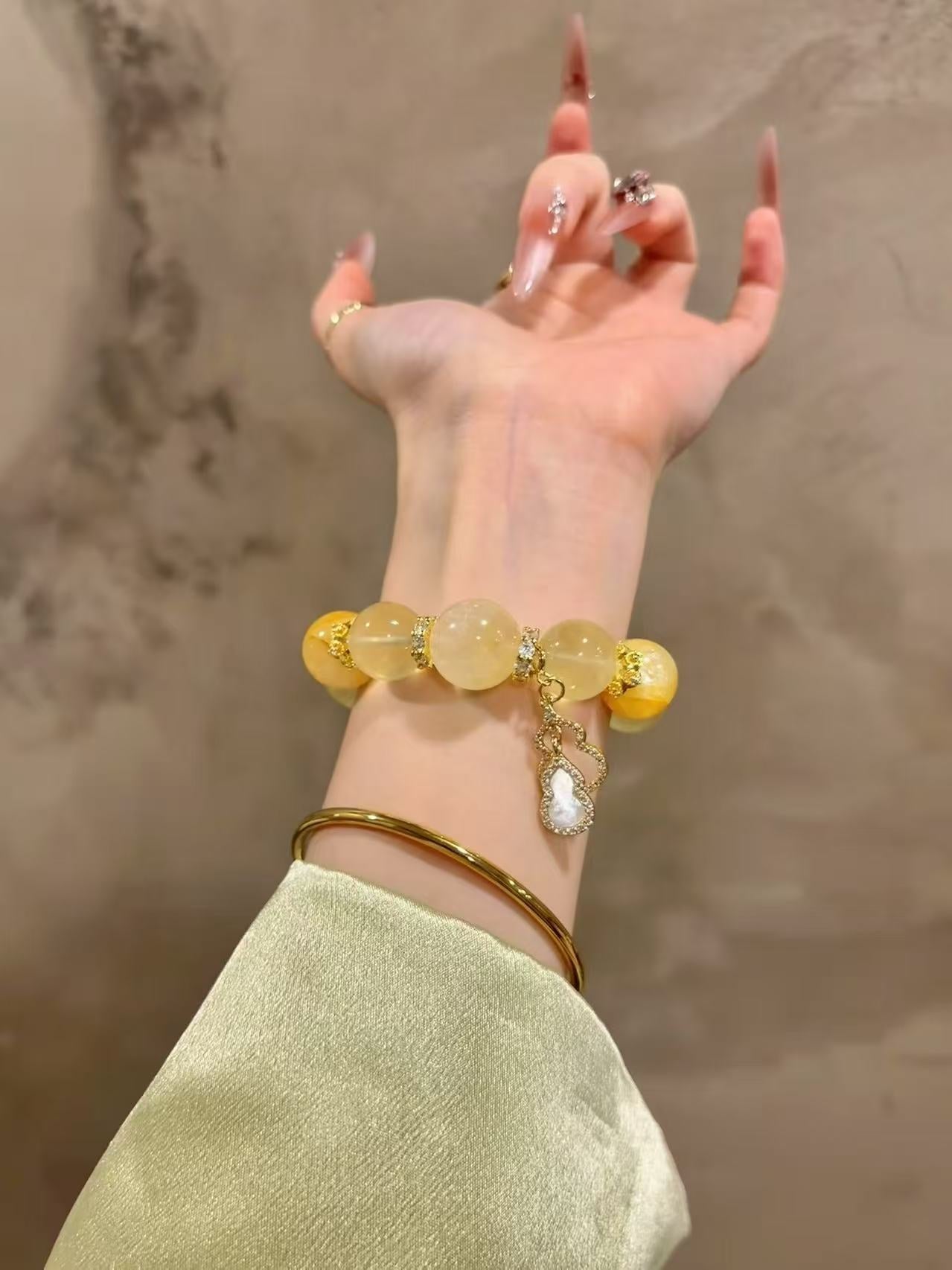 Sunlit Radiance: Golden Flower, Lemon Quartz & Yellow Flower Crystal Bracelet