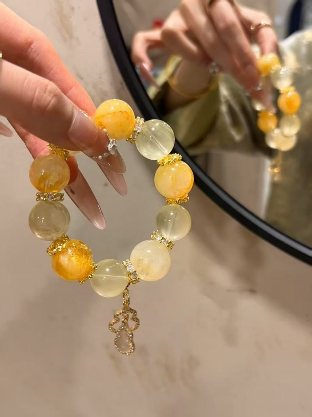 Sunlit Radiance: Golden Flower, Lemon Quartz & Yellow Flower Crystal Bracelet