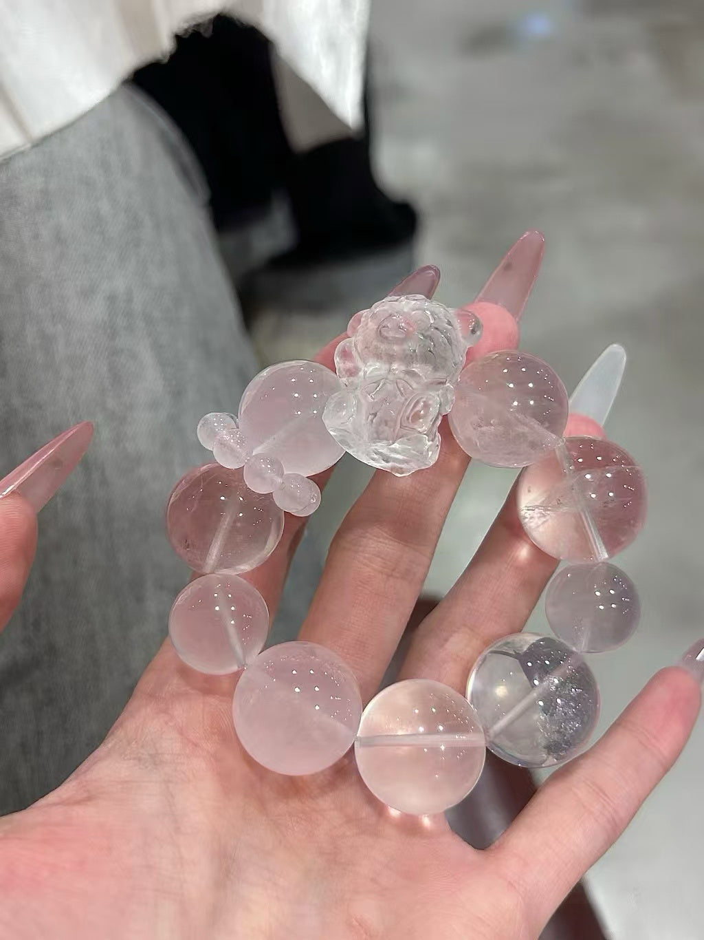 Pink Love & Crystal Bear Charm Bracelet