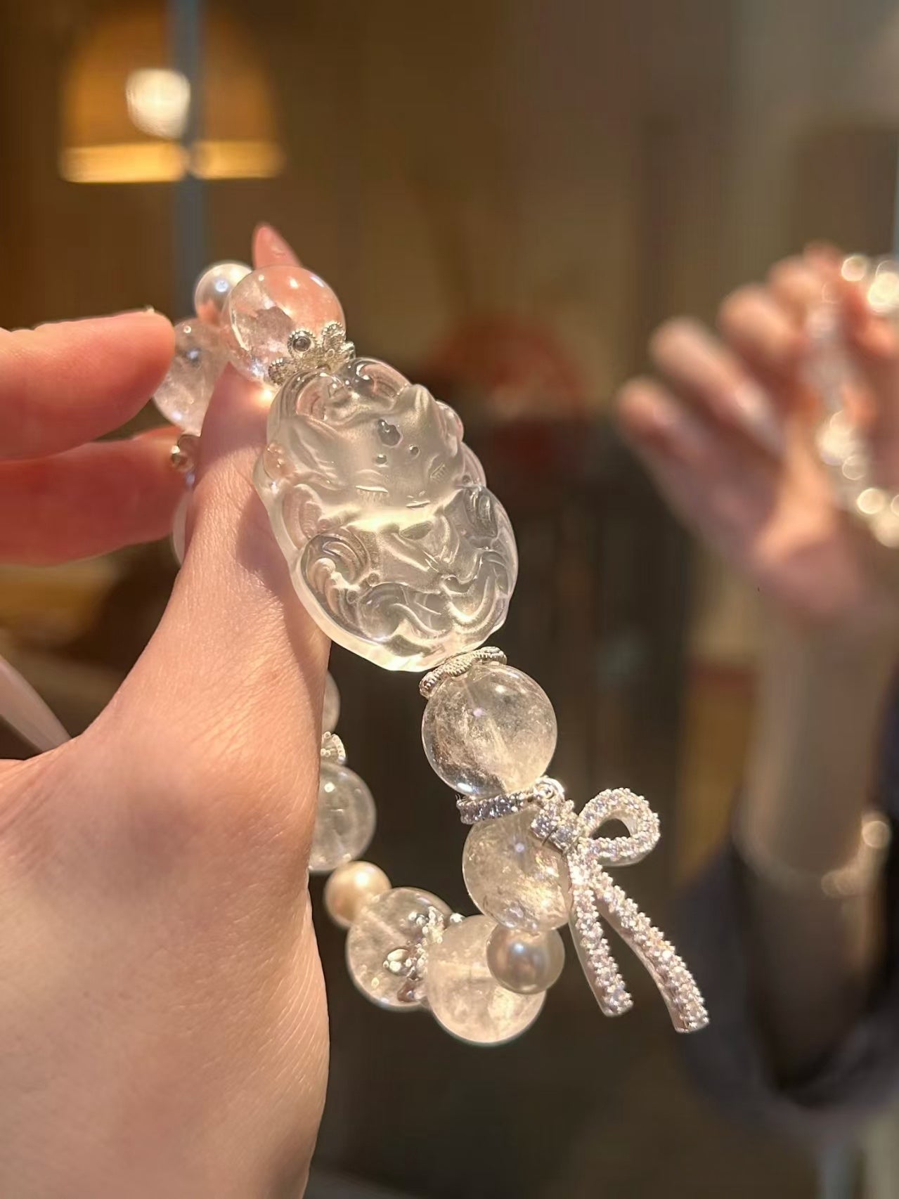 Ice - Clear Allure: Frosted Fox & Crushed Ice White Azeztulite Crystal Bracelet