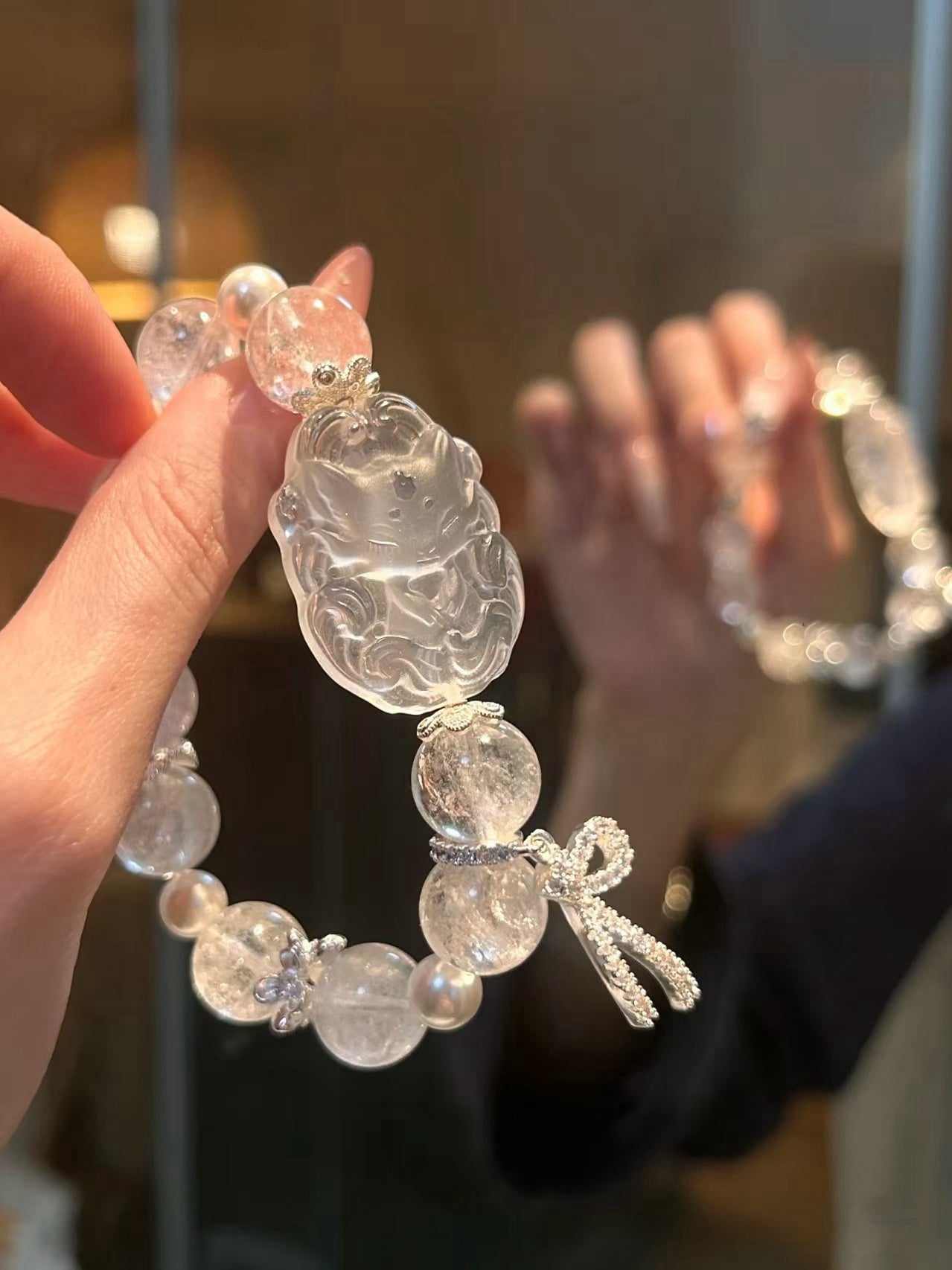 Ice - Clear Allure: Frosted Fox & Crushed Ice White Azeztulite Crystal Bracelet