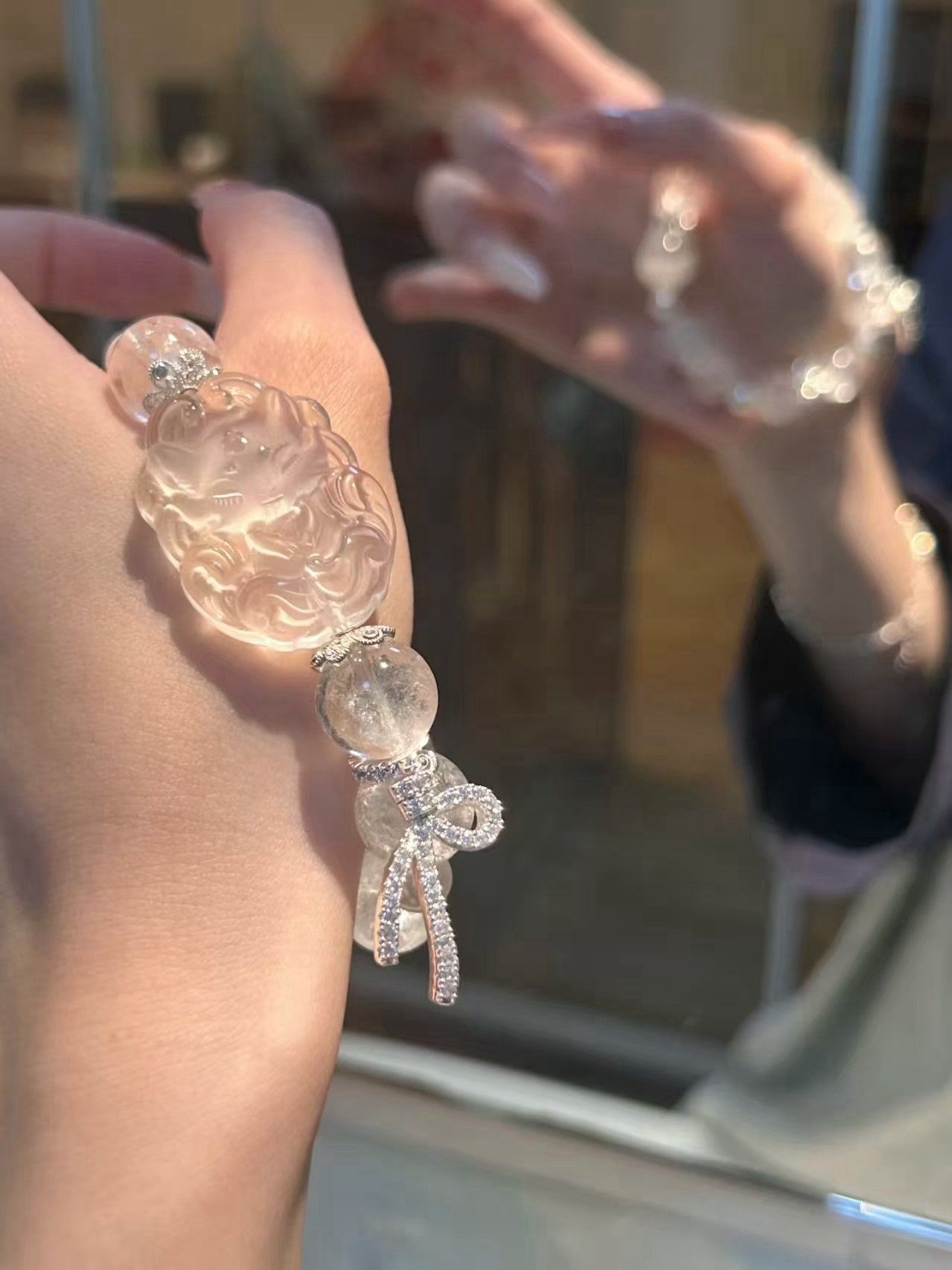 Ice - Clear Allure: Frosted Fox & Crushed Ice White Azeztulite Crystal Bracelet