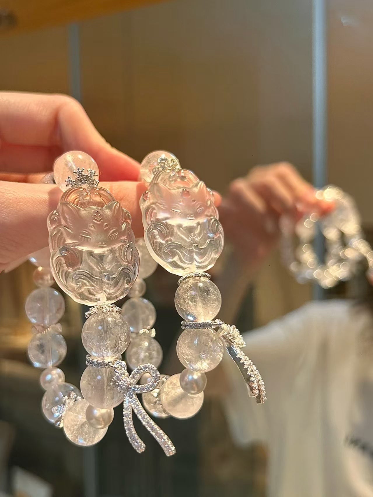 Ice - Clear Allure: Frosted Fox & Crushed Ice White Azeztulite Crystal Bracelet