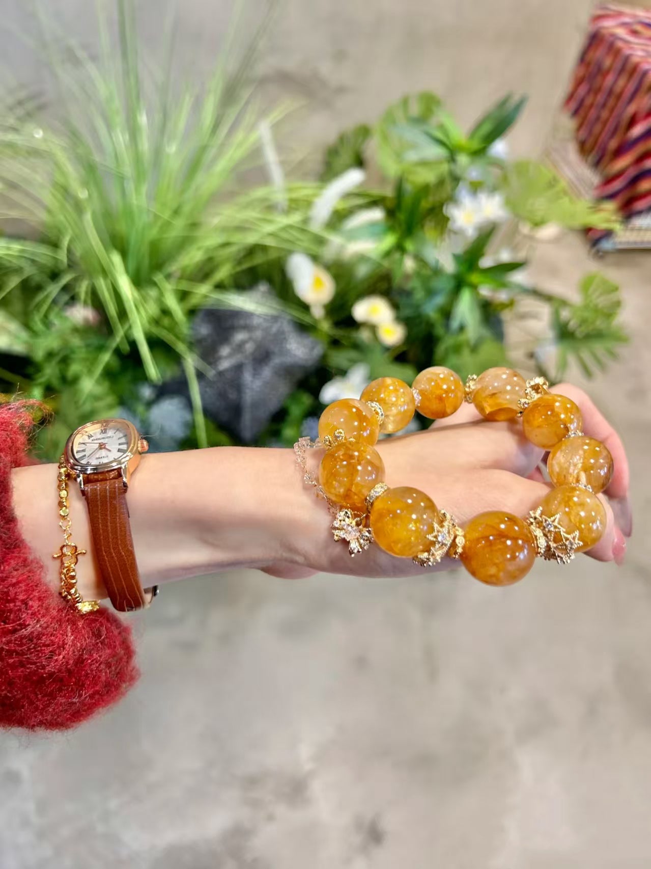 Golden Blossom Energy: Yellow Rubber Flower Crystal Bracelet