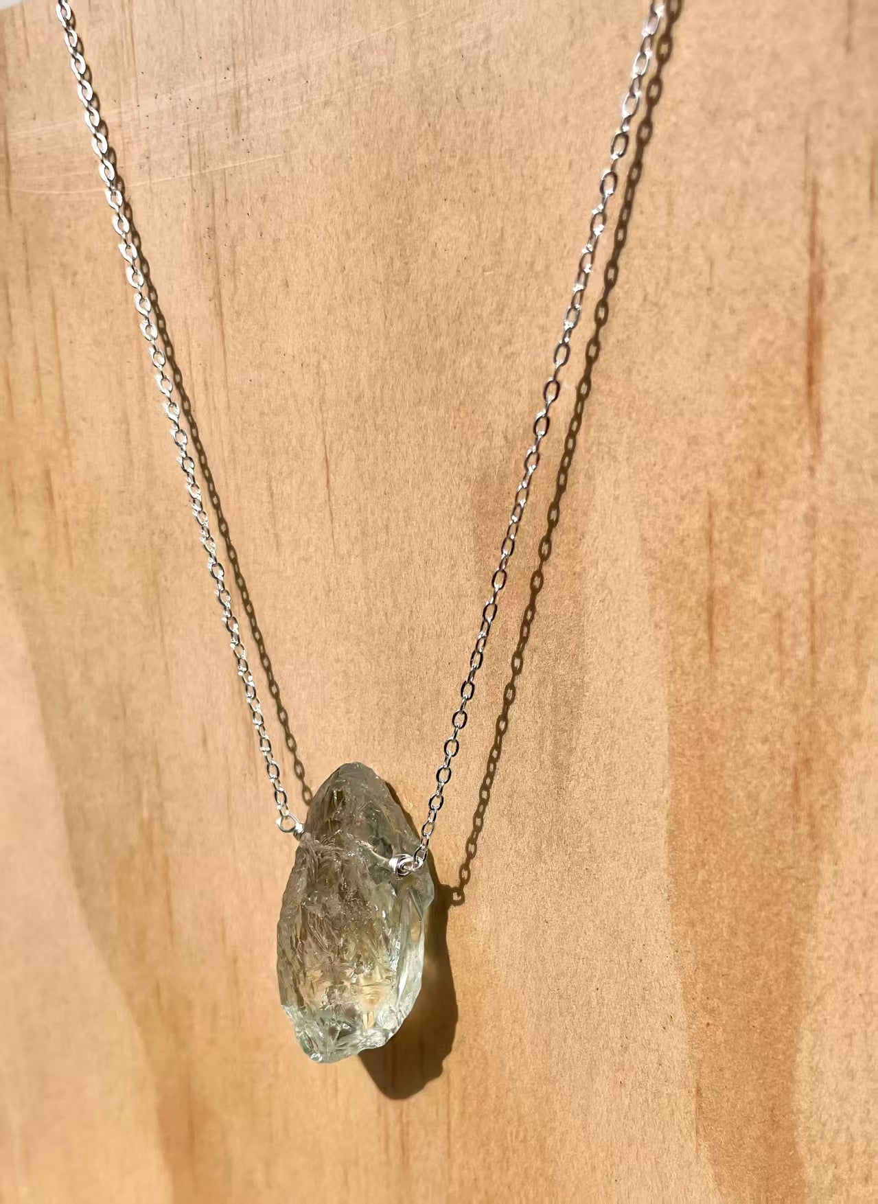 Raw Green Crystal Healing Pendant Necklace