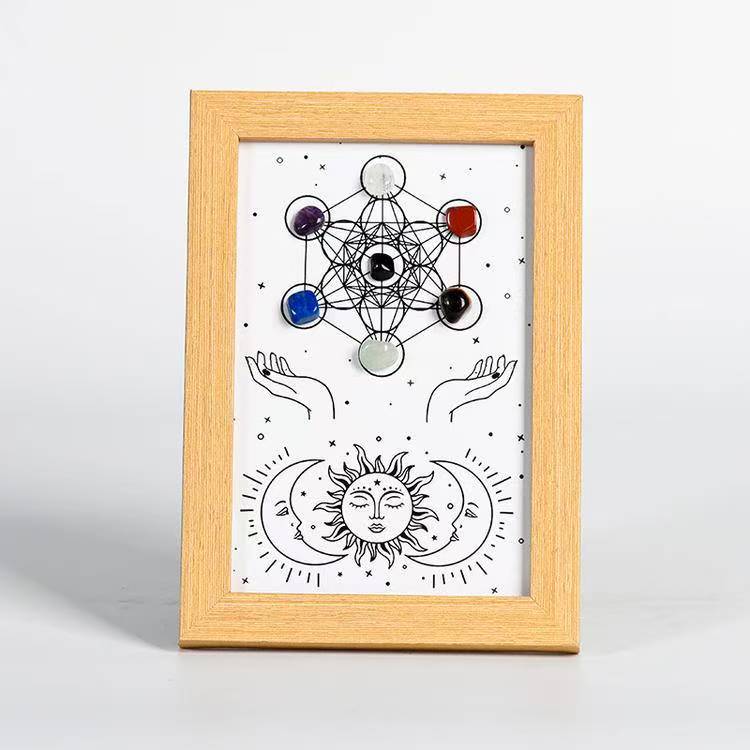 Metatron's Cube & Chakra Crystal Frame with Sun - Moon Motif