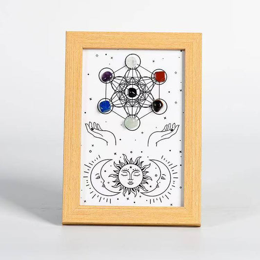 Metatron's Cube & Chakra Crystal Frame with Sun - Moon Motif
