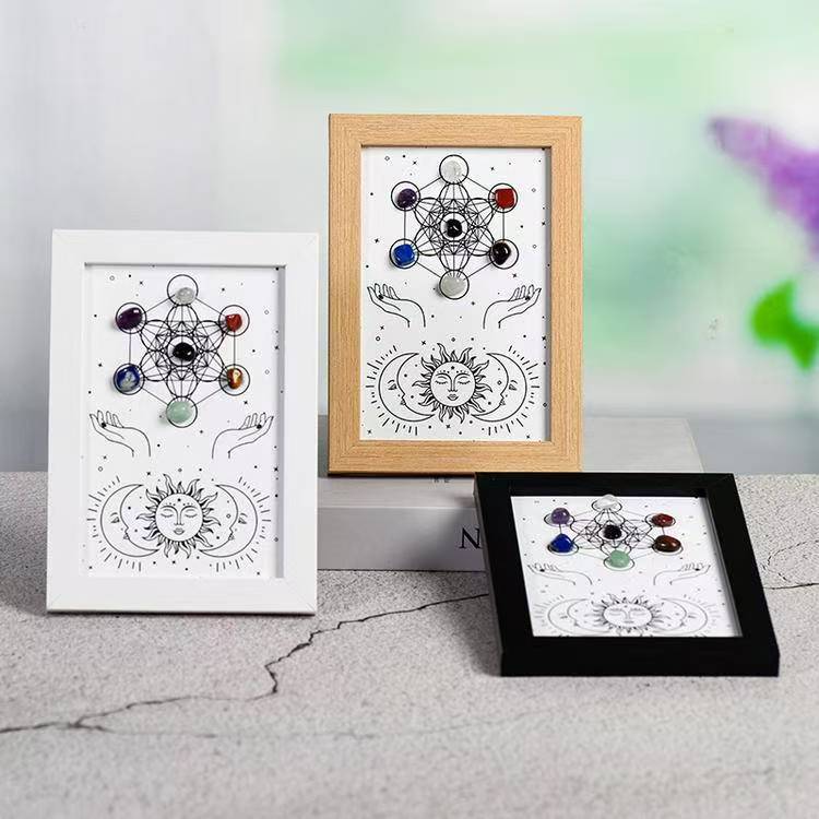 Metatron's Cube & Chakra Crystal Frame with Sun - Moon Motif