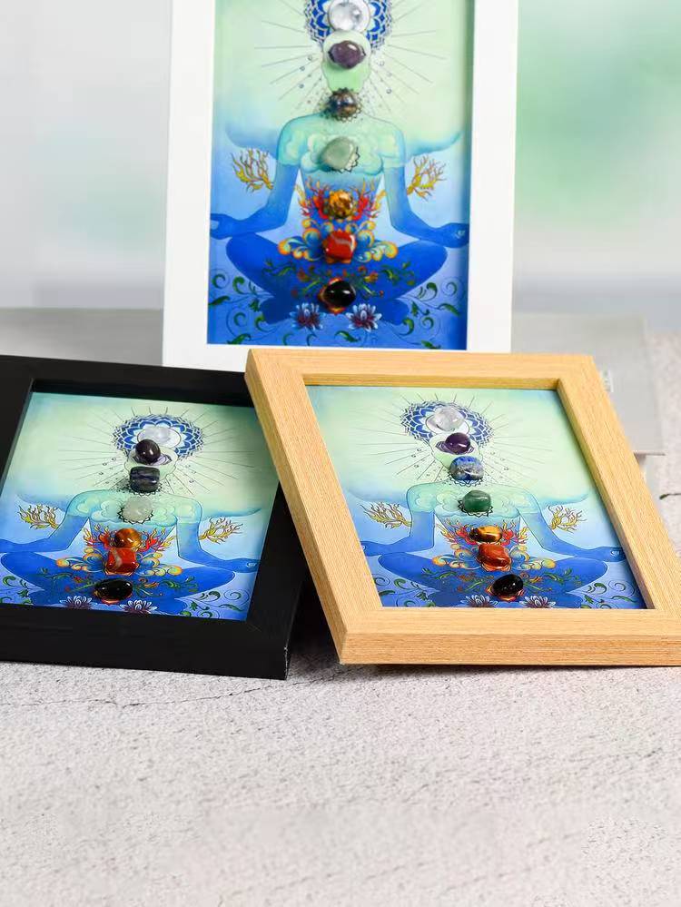 Seven Chakras Crystal Artwork in Wooden Frame