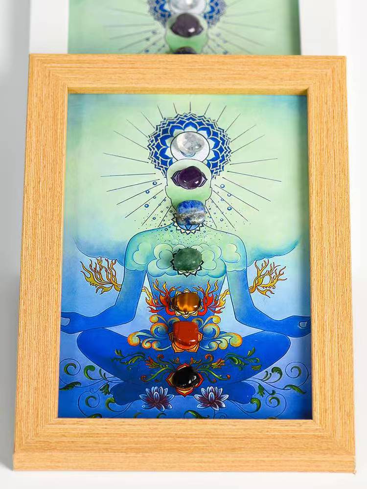 Seven Chakras Crystal Artwork in Wooden Frame