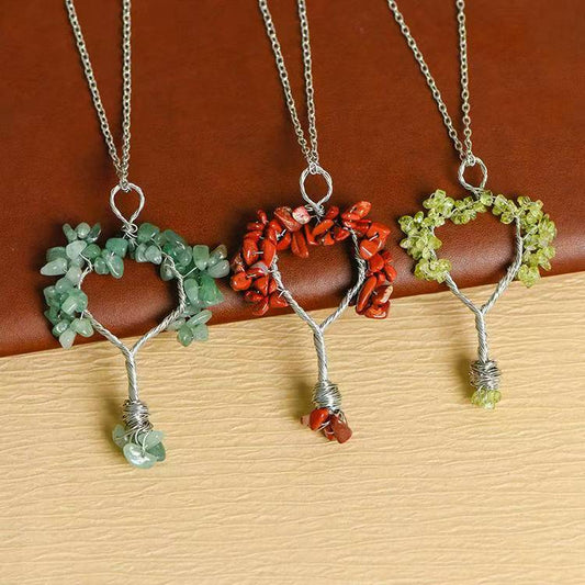 Wire - Wrapped Christmas Tree Style Crystal Chip Pendant Necklace