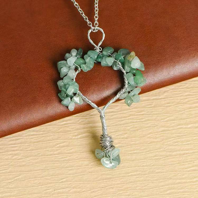 Wire - Wrapped Christmas Tree Style Crystal Chip Pendant Necklace