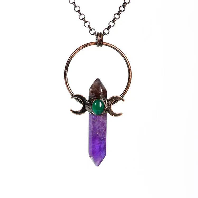 Vintage Wire - Wrapped Amethyst Crystal Pendant Necklace