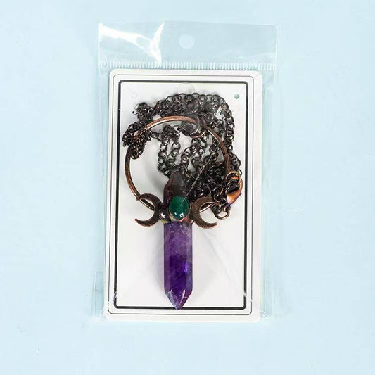 Vintage Wire - Wrapped Amethyst Crystal Pendant Necklace