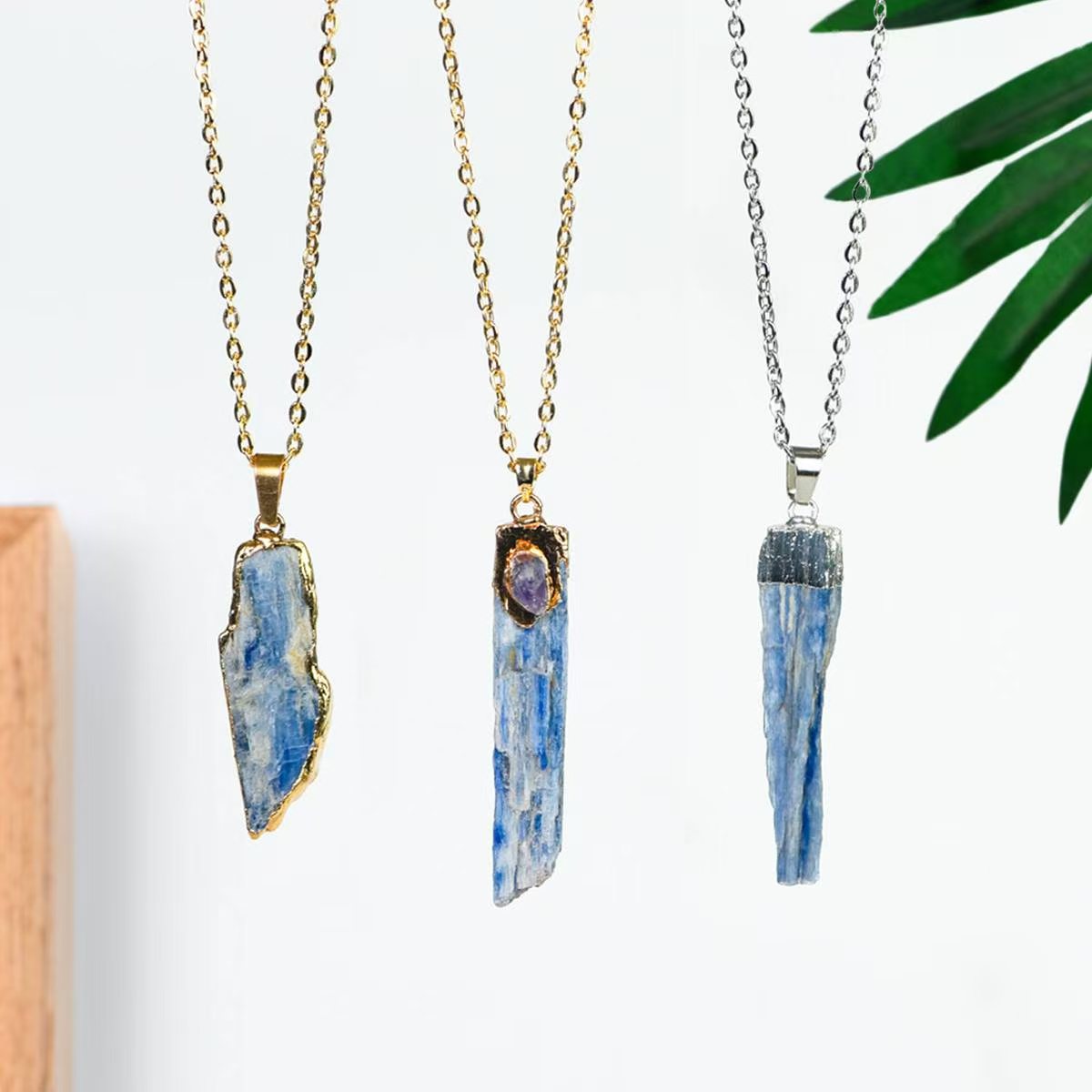 Raw Kyanite Crystal Electroplated Pendant Necklaces