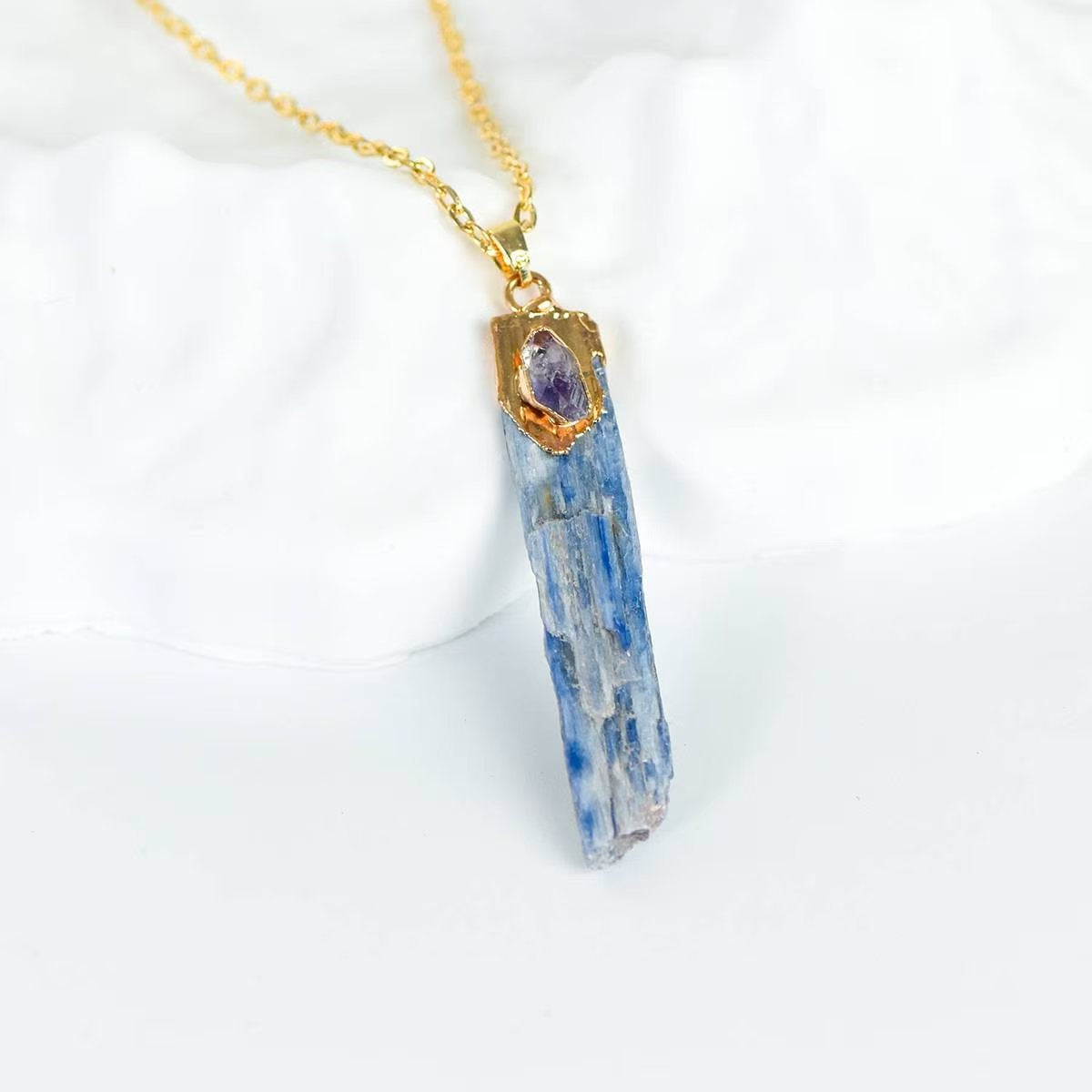Raw Kyanite Crystal Electroplated Pendant Necklaces