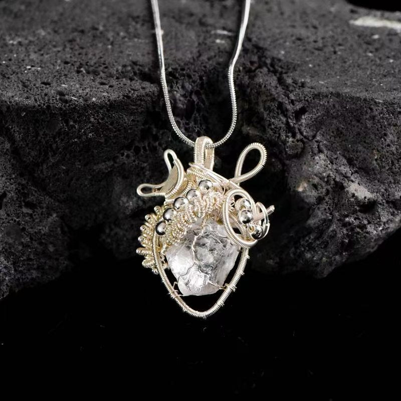 Heart - Shaped Raw Clear Quartz Pendant Necklace