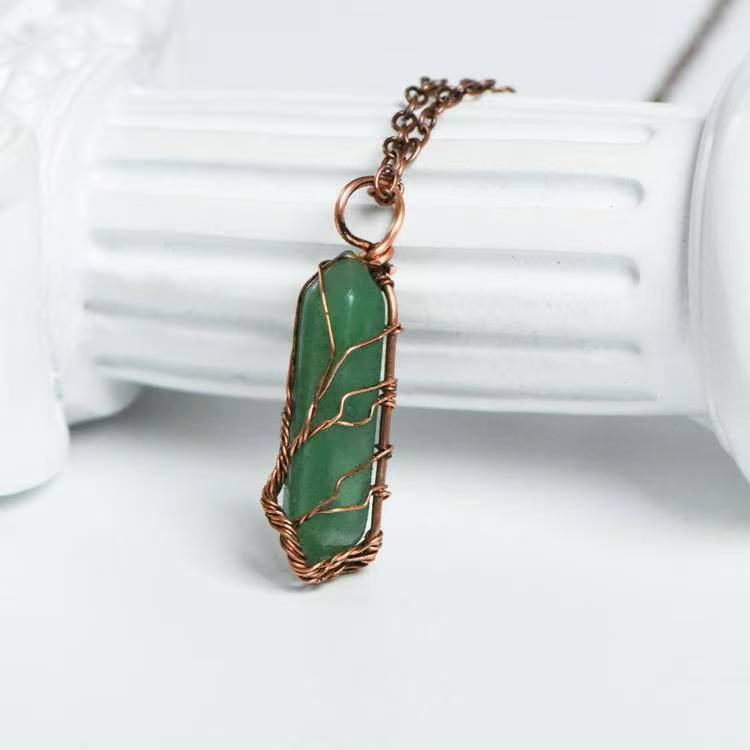 Wire - Wrapped Hexagonal Prism Crystal Pendant Necklace