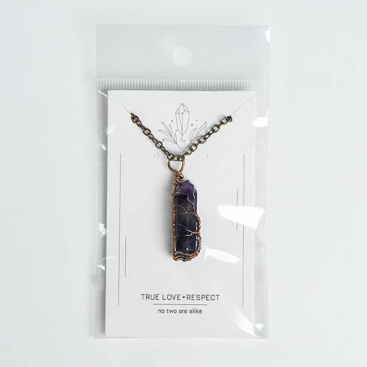 Wire - Wrapped Hexagonal Prism Crystal Pendant Necklace
