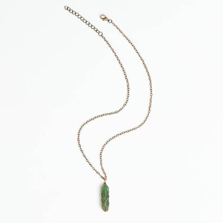 Wire - Wrapped Hexagonal Prism Crystal Pendant Necklace