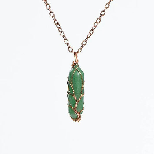 Wire - Wrapped Hexagonal Prism Crystal Pendant Necklace