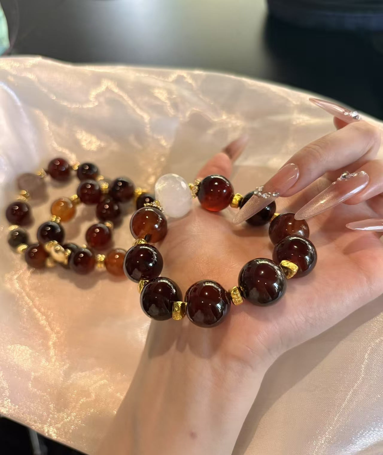 Harvest Harmony: Burgundy and Brown - Orange Red Agate Bracelet