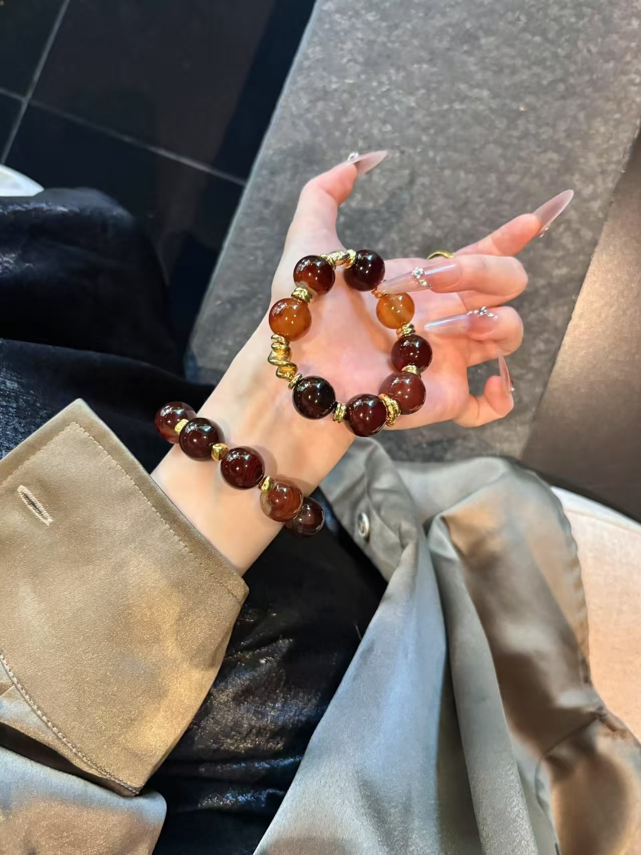 Harvest Harmony: Burgundy and Brown - Orange Red Agate Bracelet