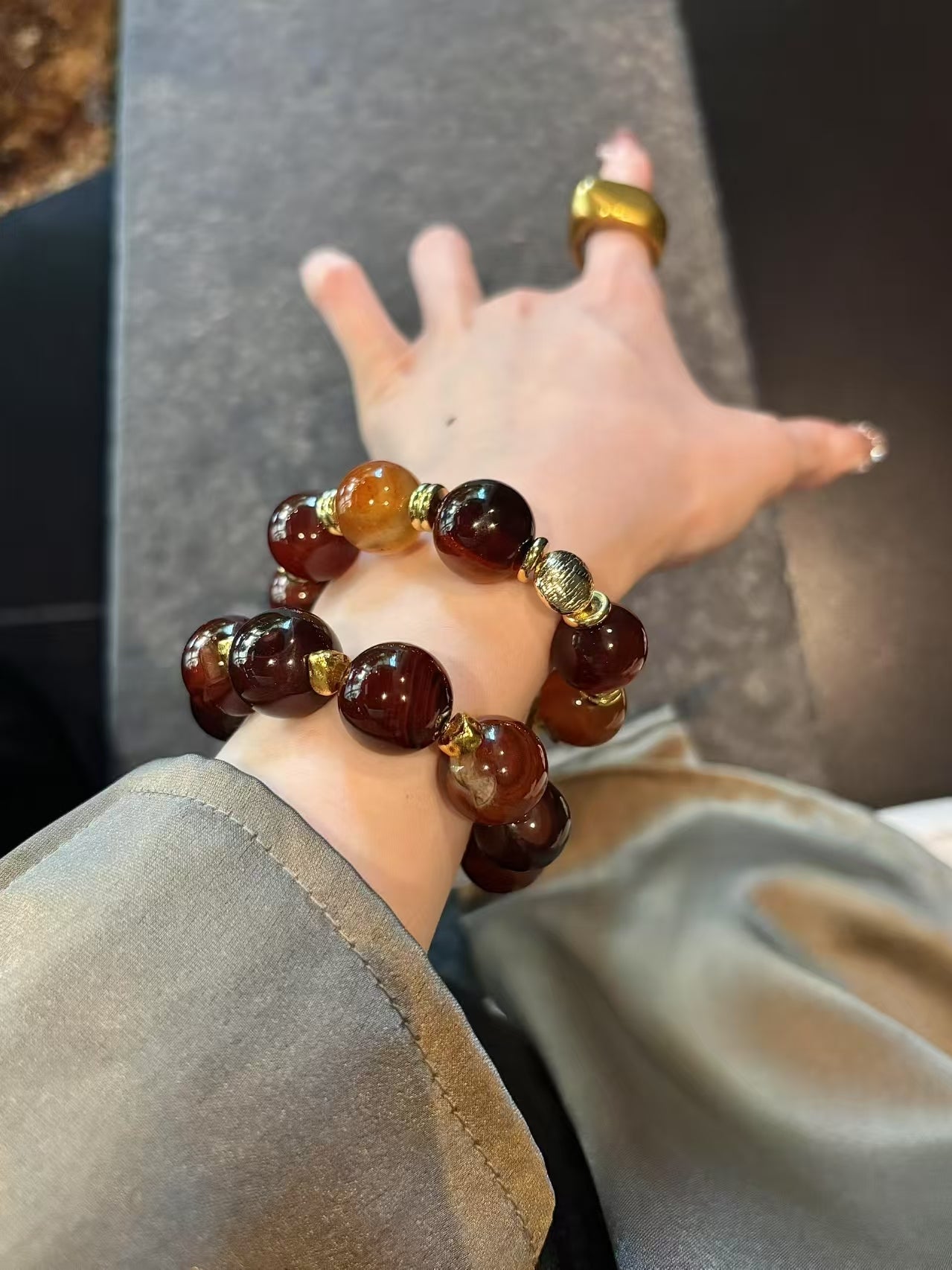 Harvest Harmony: Burgundy and Brown - Orange Red Agate Bracelet